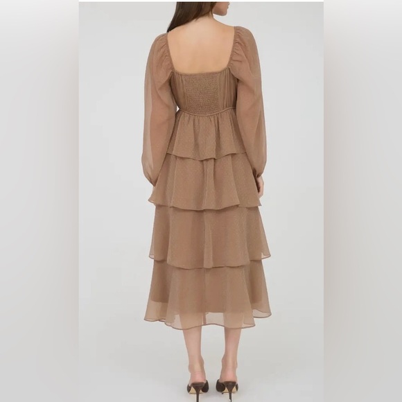 Nordstrom Tiered Long Sleeve Midi Dress in Taupe - Picture 3 of 6